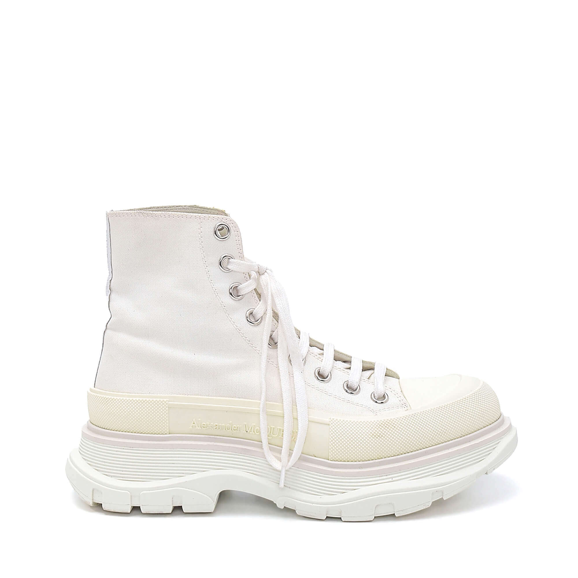 Alexander McQueen - White Canvas Lace Up Tread Slick High Top Sneakers